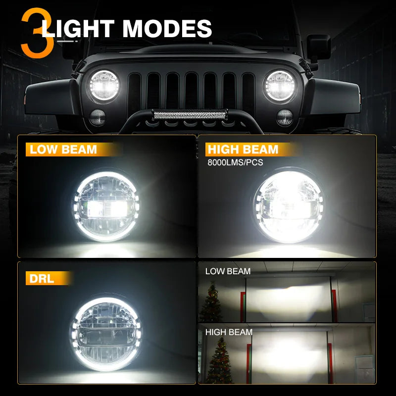 Wrangler "Angel Eye" 7-Inch LED Headlights: 90W Ultra-Bright Series