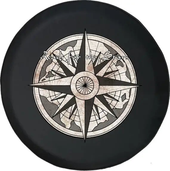 Compass Rose Black Spare Tire Cover UV Sun Wheel Covers Fit for Trailer, RV, SUV and Many Vehicle 15 Inch