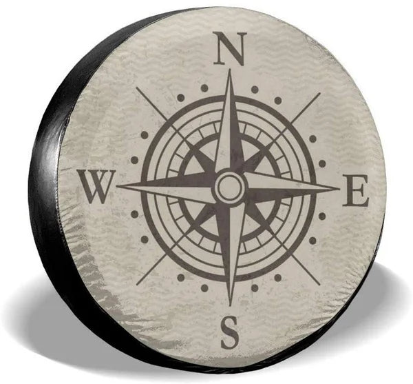 Compass Rose Black Spare Tire Cover UV Sun Wheel Covers Fit for Trailer, RV, SUV and Many Vehicle 15 Inch