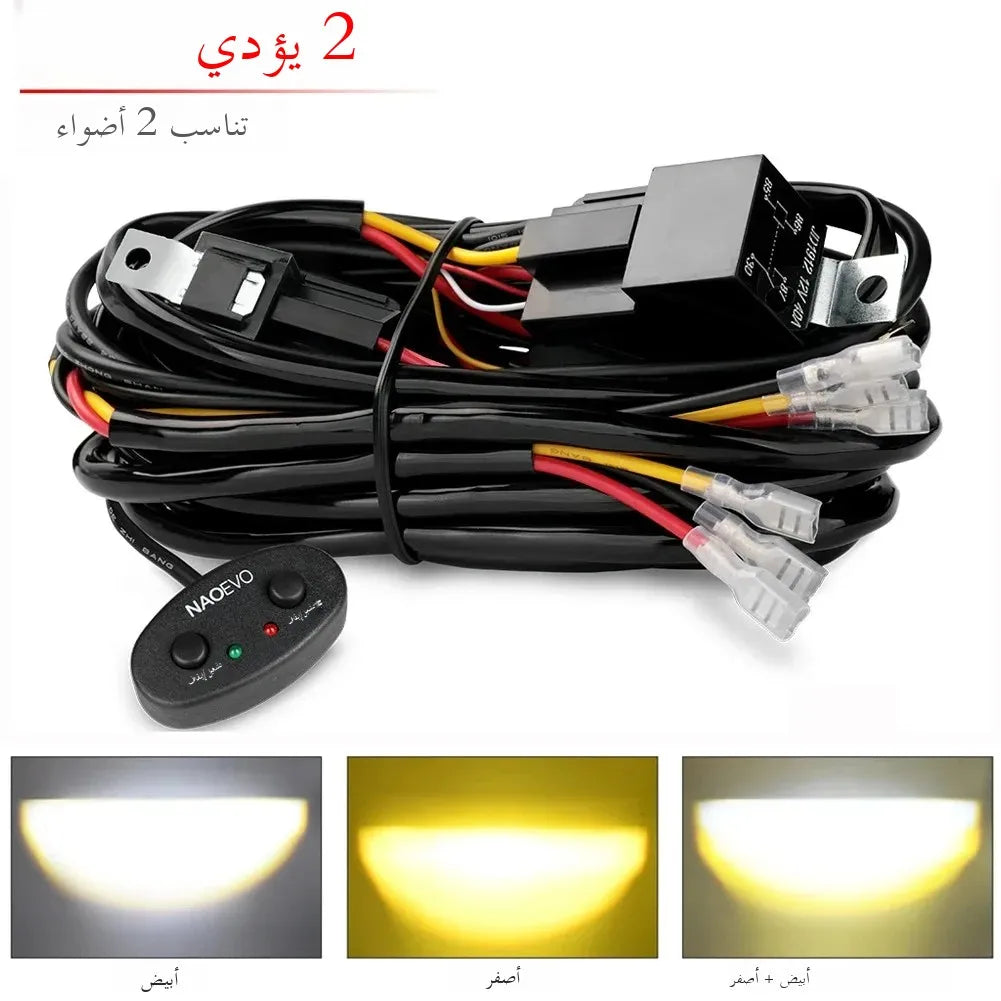LED Work Light Wiring Harness Kit with Dual Control Switch (12V/24V)