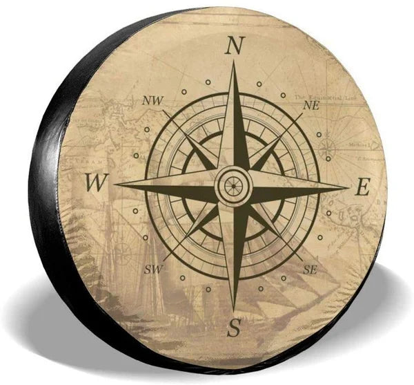 Compass Rose Black Spare Tire Cover UV Sun Wheel Covers Fit for Trailer, RV, SUV and Many Vehicle 15 Inch