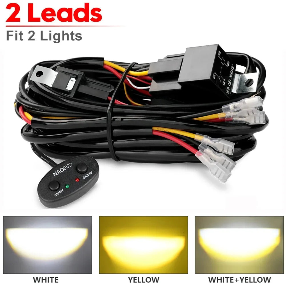 LED Work Light Wiring Harness Kit with Dual Control Switch (12V/24V)