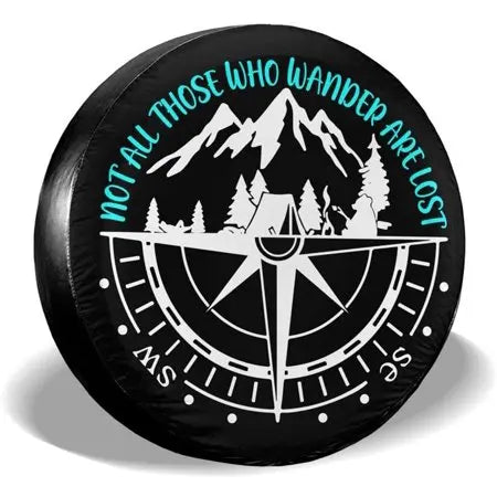 Compass Rose Black Spare Tire Cover UV Sun Wheel Covers Fit for Trailer, RV, SUV and Many Vehicle 15 Inch